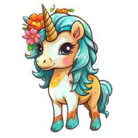 carino cartone animato unicorno etichetta png