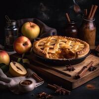 Apple pie with cinnamon spicy photo