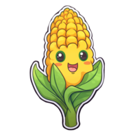 contento sonriente amarillo maíz cara dibujos animados personaje, gracioso linda vegetal pegatina color personaje icono aislado en transparente fondo, sano orgánico vegano dieta comida .generativo ai png