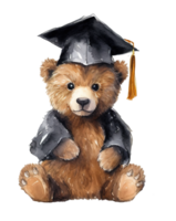 Graduation Bear Wearing a Graduation Cap Watercolor, End of School, Isolated Object, png