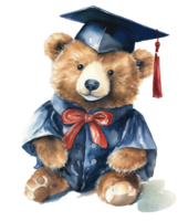 Graduation Bear Wearing a Graduation Cap Watercolor, End of School, Isolated Object, png