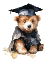 Graduation Bear Wearing a Graduation Cap Watercolor, End of School, Isolated Object, png