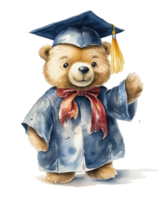 Graduation Bear Wearing a Graduation Cap Watercolor, End of School, Isolated Object, png