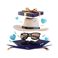 happy father's day 3d illustration with hat tie mustache eyeglasses png