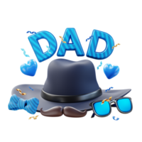 happy father's day 3d illustration with hat tie mustache eyeglasses png