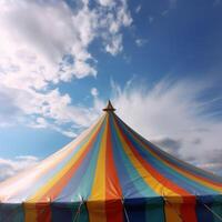 Colorful circus striped tent against the background Ai generated photo