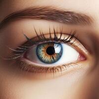 Brown blue beautiful woman eye photo