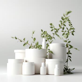 3d rendering image illustration of empty space podium display on white background photo