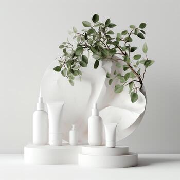 3d rendering image illustration of empty space podium display on white background photo