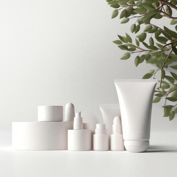 3d rendering image illustration of empty space podium display on white background photo