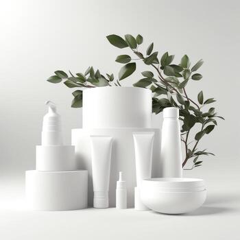 3d rendering image illustration of empty space podium display on white background photo