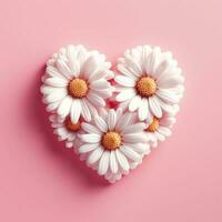 a heart shaped Chamomile decorated with daisies on a pink background photo