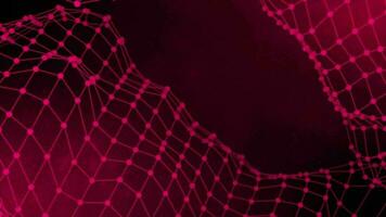 Dark pink color dots and lines 3d grid mesh waving background video