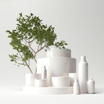 3d rendering image illustration of empty space podium display on white background photo