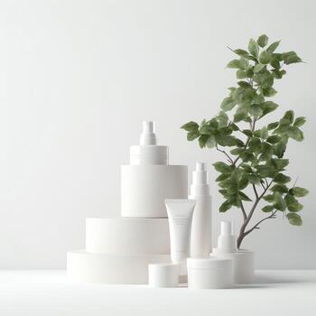 3d rendering image illustration of empty space podium display on white background photo