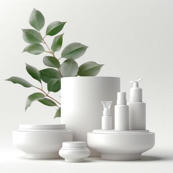 3d rendering image illustration of empty space podium display on white background photo