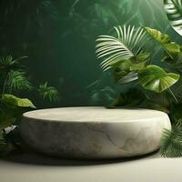 empty stone podium with nature tropical leaves photo