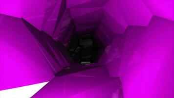 rosa colore lucido bicchiere 3d esagonale sagomato tunnel, buio 3d tunnel video