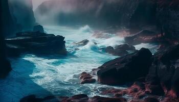 Majestic wave crashes against Big Sur cliff generated by AI photo