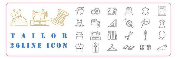 Tailor Vector line Icons set. Fashion Atelier And Sewing. Atelier, Tailor Shop Thin Line Contour Symbols Pack. Needlework, Dressmaking Studio.