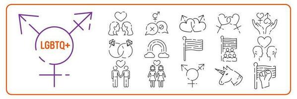 LGBTQ vector line icon set. Editable line stroke.