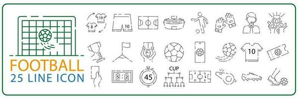 Soccer line icon set. Included the icons as football, ball, player, game, referee, cheer and more. vector