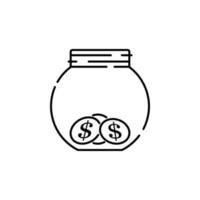 save money icon, coin jar, economy line symbol on white background - editable stroke vector illustration eps10. Finance.