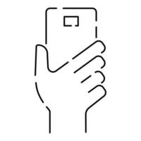 Selfie vector line icon. Take a selfie photo. cell phone front camera and selfie stick. Smartphone device symbol illustration.