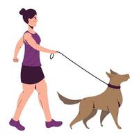 mujer caminando con su perro terminado blanco vector