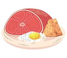 meat with cheese and egg fried proteins vector