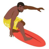 afro hombre surf en tabla de surf personaje vector
