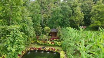 Bandung, On June 12 2022. Aerial view of public park and traditional hotel in hills, in Bandung City, West Java - Indonesia video