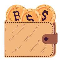 full wallet with golden coins over white vector