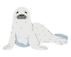 Smiling seal mascot sits over white vector