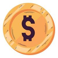 yellow coin with dollar symbol over white vector