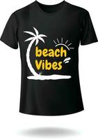 verano playa vibraciones solamente tipografía con amanecer mar playa ver palma árbol vector camiseta diseño eps 10