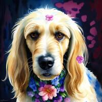 A beautiful Afghan Hound. Watercolor painting. Graceful Elegance. photo