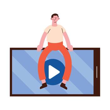 man seated in tablet character vector