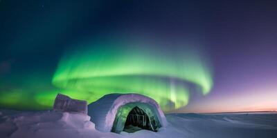 Aurora borealis terminado un iglú en ártico ai generado foto