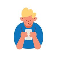 blond man using smartphone character vector