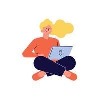 blond woman using laptop character vector