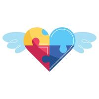 puzzle forming heart flying autism campaign vector