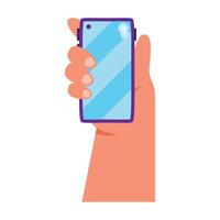 hand lifting smartphone device icon vector