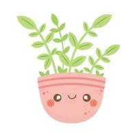 Happy pink kawaii plant pot over white vector