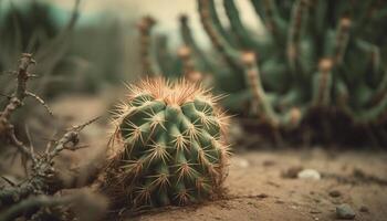 Sharp thorn bush thrives in arid climate generated by AI photo