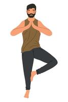 bearded man practicing yoga character vector