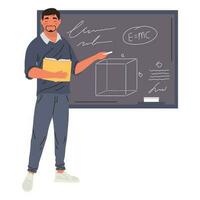 male teacher with chalkboard character vector