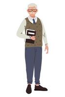 old man teacher with book character vector