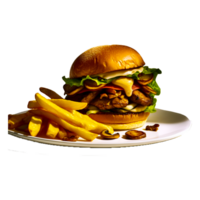 hamburguesa y papas fritas ai generado png