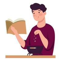 hombre Cocinando leyendo receta personaje vector